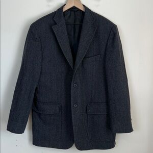 Luigi Bianchi Coat Blazer Herringbone Overcoat Zip Up Elbow‎ Patch Sz 42